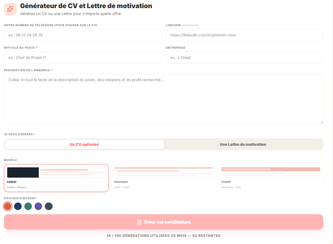 Générateur CV et lettre Ysee