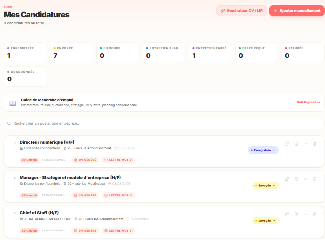 Suivi des candidatures Ysee