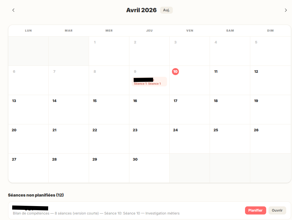 Calendrier de séances